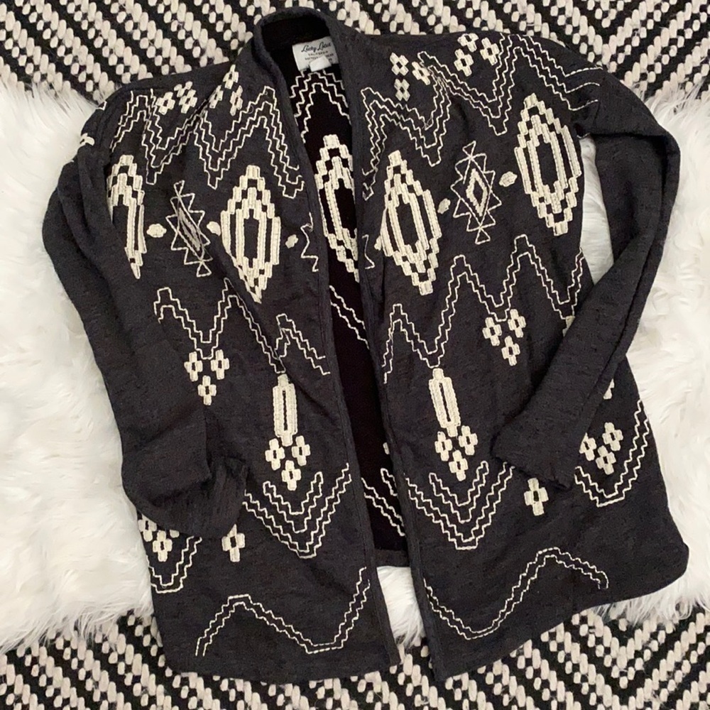 Lucky lotus gray & cream embroidered cardigan